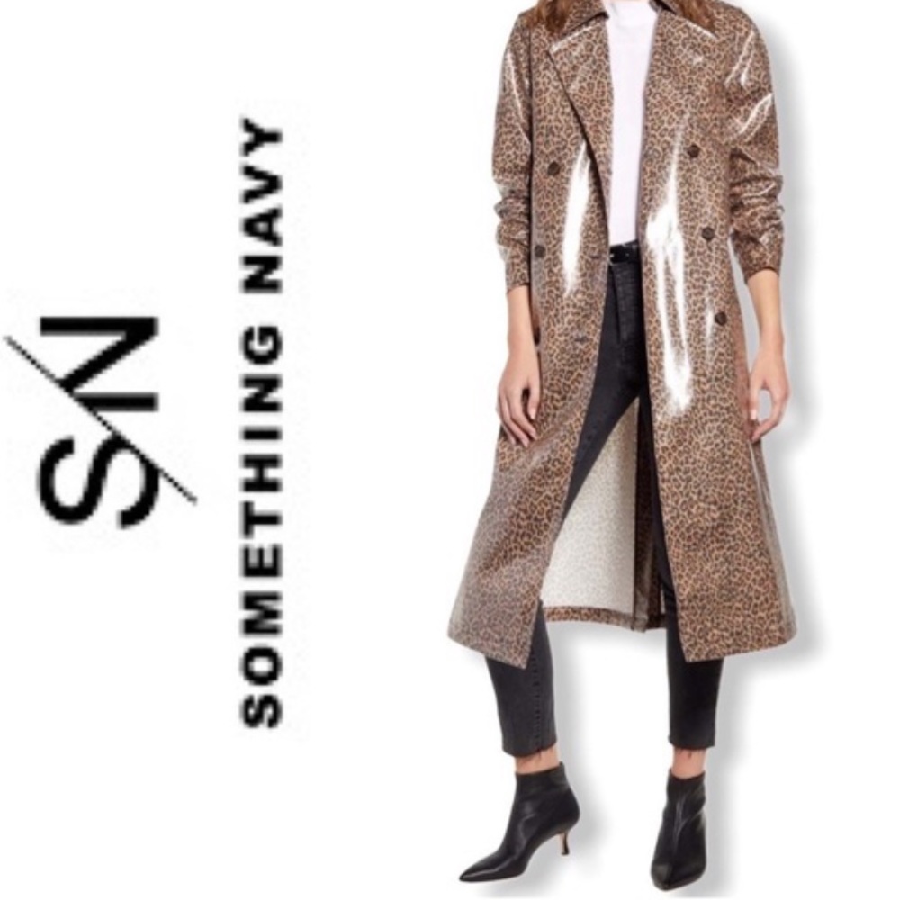 Something Navy Leopard Print Trench Coat Small